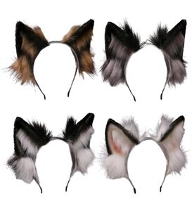 Piękne zwierzęce sztuczne futra wilków opaska na głowę realistyczne futrzane y hair hoop lolita anime maskarada cosplay Costplay2592119