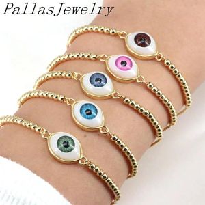 Bransoletki 10pcs Nowy projekt Bohemian Oval Eye Bracelets Tiny Gold Beaded Regulowane łańcuch slajdów vintage biżuteria