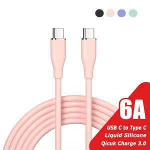 6A 60W Silicone Líquido USB Tipo C para Tipo C Cabo Cabo de Dados de Carregamento Rápido para iPhone15 Xiaomi 13 Samsung POCO Oneplus Redmi Fio de Carga de Celular 1m/2m