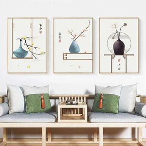 Dipinti in stile cinese tradizionale Poster Vaso di fiori Wall Art Canvas Painting Stampa minimalista Immagini a parete per soggiorno Home Decor X0