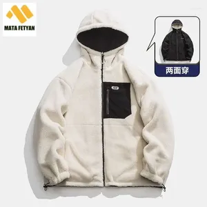Hunting Jackets Winter Japanese Double-Sided Lamb Wool Jacket Men's Outdoor Fashion White Plush Thickened Warm Reversible Man Coat