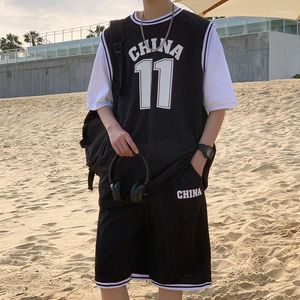 Camisas masculinas de basquete terno verão malha respirável no. 11 camisa uniforme de classe alta escola shorts de manga curta conjunto de duas peças