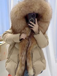 Women Coat White Duck Down Jacket Super Large Real Silver Fox Fur Collar Hooded Fashion Outerwear Puffer Jacket 240105