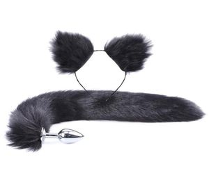 2 pçs / set y cauda de pele falsa metal butt plug bonito orelhas de gato bandana para role play festa traje prop adulto sexo brinquedos33488209349