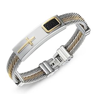 jewelry titanium steel bracelets three rows cross bangles for men fashion of 2286