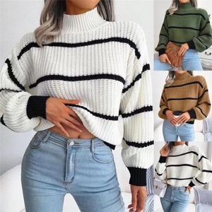 Kadın Sweaters 2024 Sonbahar ve Kış moda banliyö gündelik şerit fener kol