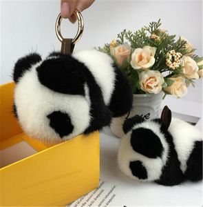 8cm bonito real genuíno pele panda urso saco charme chaveiro pingente chaveiro crianças toy6959323