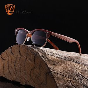 Hu Wood Women Polarized Sunglasses Unisex Retro Wooden Striped High Quality Semi-Rimless Brand Sun Glases女性GR8005 240104