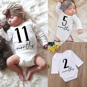 Rompers Newborn Baby Monthly Growth Milestone Baby Romper Infant Funny Cute Toddler Jumpsuits Newborn Outfits Bodysuits Boy Girl ClothesL240105