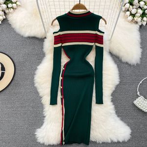 Yuoomuoo Chic moda seksowna owinięcie bioder dziesiątka sukienka kobiety jesienne zima elegancka elegancka dzianina bodycon sukienka Sweton damskie stroje 240104