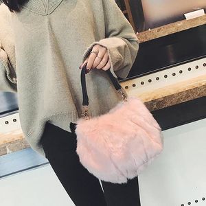 Evening Bags Vintage Shoulder Bag Faux Fur Bucket Women Fashion Handbag Lady Drawstring Chain Winter Crossbody Purses