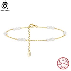 ORSA JEWELS 14K Gold 925 Sterling Silver Natural Pearls Chain Anklets for Women Fashion Foot Bracelet Ankle Straps Jewelry SA36 240104