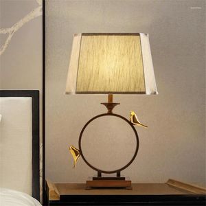 Table Lamps Chinese Bird Luxury Retro Living Room Bedroom Iron Fabric Shade Lights Headlamp Study Deco European Fixtures