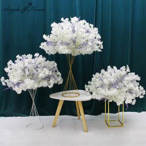 60cm lavanta beyaz kiraz çiçeği masa merkezinde yapay çiçek topu düğün zemin dekor parti sahne yol kurşun çiçek 240105