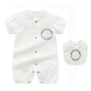 Designer macacão bebê recém-nascido verão mangas curtas macacão chapéu babadores 3 peça conjunto de algodão criança crianças bodysuits