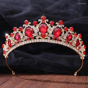 Grampos de cabelo vintage verde vermelho cristal tiara coroa para mulheres luxo strass casamento nupcial headpiece acessórios