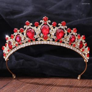 Saç klipleri vintage yeşil kırmızı kristal tiara taç kadınlar için lüks rhinestone düğün gelin başlık aksesuarları