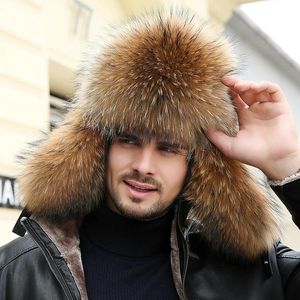 Caps Zdfurs*Winter Men's 100% Real Sier Fox Fur Bomber Hat Raccoon Fur Ushanka Cap Trapper Rosyjski mężczyzna Hats Caps Real Skóra