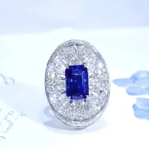 Cluster Rings SFL2024 Sapphire Ring Real Pure 18K Natural Royal Blue Gemstones 4.05CT Diamonds Stones Female