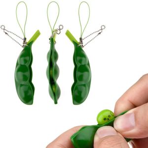 Squeeze-a-Bean Key Ring Tiktok Green Pea Popper Keychain Fidget Toys Soybean Finger Puzzles Focus Extrusion Pendant Anti-Angiety Stress BJ