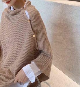 Шарфы Женщины универсальный вязаный шарф сплошные обертки пончо свитер с пуговицами легкий вес Осенний зимний теплый шаль Пончо Кейп CA1341251