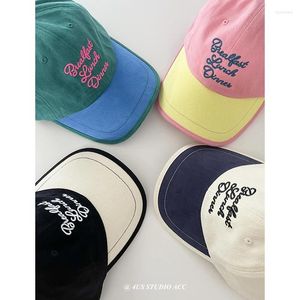 Ball Caps Contrast Patchwork Vintage Brushed Cotton Baseball Cap Women's Big Head Circumference Lovers Wild Face-Looking Small Peaked
