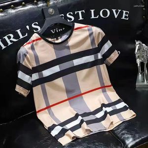 Plaid Printing Letter Designer Summer T-Shirts Ice Silk Short-sleeved Youth Trend Large Size S-XXXL T Shirt