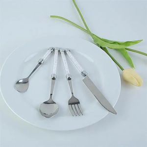 4-24pcs Luxury Silverware Wedding Dinner set Glittering Handle Tableware set Acrylic Crystal Table Knife Dinner Forks Teaspoon 240105