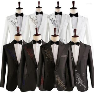 Abiti da uomo Jacquard floreale Uomo Slim Fit con smoking da sposa per testimoni dello sposo Nero Scialle bianco Risvolto Moda maschile Elegante Set Costume