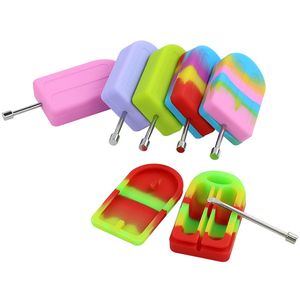 Contenitori in silicone colorato Barattoli Dabber Strumento di stoccaggio Portatile Erba secca Tabacco Piattaforme petrolifere Chiodi Punta Cucchiaio di paglia Fumatore Portasigarette a mano Custodia Stash Tubo dell'acqua