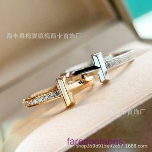 Tifanniss Rings online -butik Partihandel T Family Half Diamond Ring 925 Sterling Silver Plated 18k Gold Shaped Female Have Original Box
