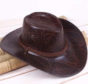 Large Brim Leather Cowboy Hat Felt Top Men Hat Dome Brim Bucket Hats Man For Men Women Fedoras owing 2207255743174