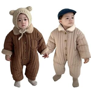 Outono inverno bebê macacão engrossar lã de cordeiro meninos macacão dupla face roupas para crianças coreano criança infantil onesies 240104