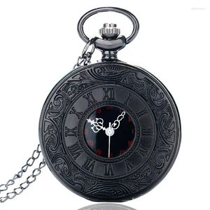 Bordklockor Vintage Charm Black Unisex Fashion Roman Number Quartz Steampunk Pocket Watch Women Man Necklace Pendant With Chain Gifts 2024