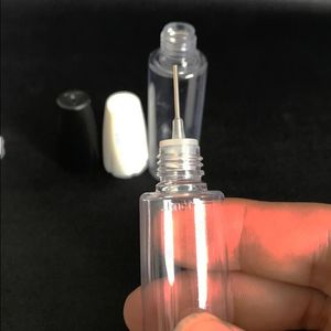 Qbtgh Nadelflasche 10 ml PET Kunststoff-Tropfflaschen mit langer, dünner Metallspitze und Kappen