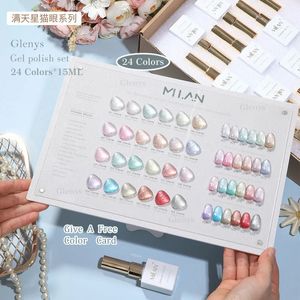 Glenys 24 Color Broken Diamond Glitter Sequins Nagellacklim Semi Permanent med färgkort UV Immersion Gel Nail Art 240105