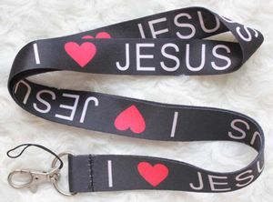 Mobiele telefoon riemen 20 stuks I love jesus Anime Cartoon Mobiele lanyard sleutelhanger ID-kaart hang touw Sling nek hanger geschenken Ac3124774