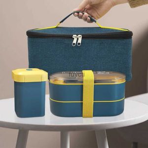 Bento Boxes Japanese Style Lunch Box Container For Food Storage Kids Women Men Healthy Plastic Bento Boxes Soup Cup Set With Thermal Bag YQ240105