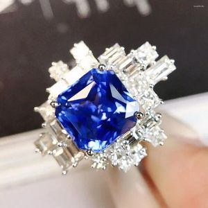 Anéis de Cluster JY2024 No.12850 Gemstones 5.05ct Real 18K Ouro Natural Aquecido Cornflower Azul Safira Diamantes Pedra Anel Feminino