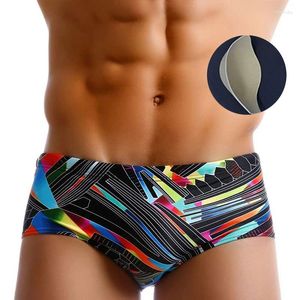 Homens de banho multicolor com almofada maiô deslizamento para homens respirável homem natação shorts sexy praia troncos masculino bulge