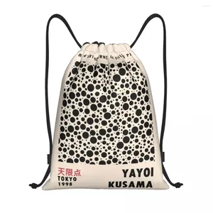 Sacos de compras Personalizado Yayoi Kusama Exposição Japonesa Cordão para Treinamento Yoga Mochilas Mulheres Homens Esportes Ginásio Sackpack