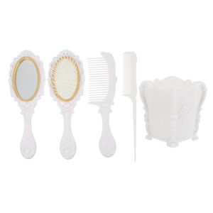 5pcs Set Vanity Mirror Comb Saç Masaj Fırçası Tutucusu Vintage El Taşınağı Fırçaları Saklama Kutusu 240105