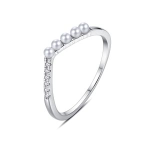 S925 Pierścień srebrnego srebrnego zestawu w kształcie litery V Pearl Pearl Znakomity pierścionek europejski pierścionek mody modny przyjęcie weselne swobodny wszechstronny biżuteria Walentynki Gift SPC