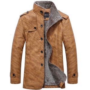 Midi Lange Herren Fleece PU Leder Jacken Herbst Winter Casual Holzfeste Motorrad Jacke Biker Mäntel Warme Männliche Kleidung 240105