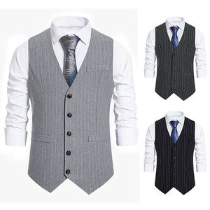 Stripe Design Mens Vests Business Casual Mens Waistcoat Dress Vest Meeting Party Formal Sleeveless Jacket Fashion Formal Single Breasted Classic V-Neck Wedding Top