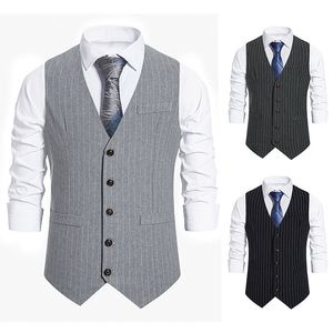 Strip design herrar västar affärer casual mens väst klänning väst möte party formell ärmlös jacka mode formell enstaka breasted klassisk v-hals bröllopstopp