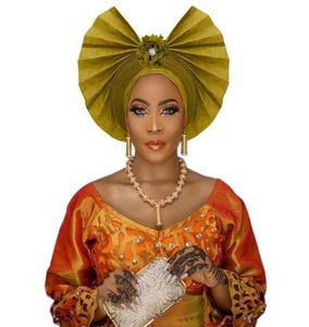 Moda auto gele headtie africano nigeriano feminino tradicional aso oke autogele forma de fã para festa de casamento 44571193462783