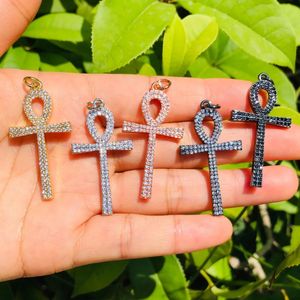 Armband 5st ankh Cross Charm Pendant Women Armband Halsband som gör Zirconia Pave Bling Religious Handcraft smycken Tillbehör Partihandel