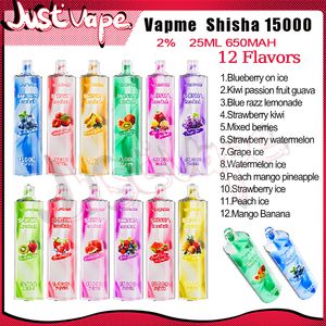 Multi-flavor Vapme Shisha 15000 Puffs Disposable E Cigarettes Mesh Coil 25ml Pod 650 mAh Battery Electronic Cigs Puffs 15K 2% 12 flavors Vape Pen Fast delivery