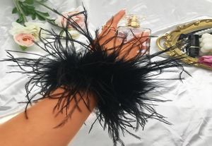 Charm Bracelets Women Feather Bracelet Cuffs Wrap Stainless Steel Real Fur Ostrich Cuff Elastic Hair Band Double Layer 2211249102494